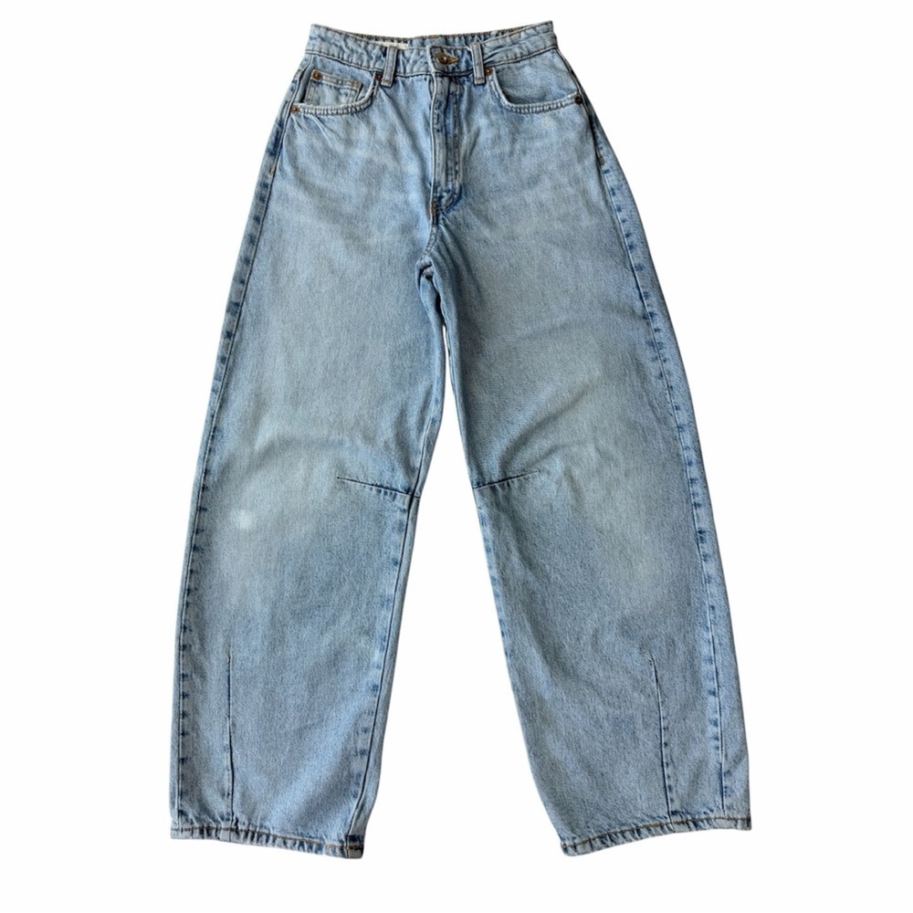 ✅ Zara Light Blue High Rise Wide Barrel Leg Jeans size 0 EUR 32